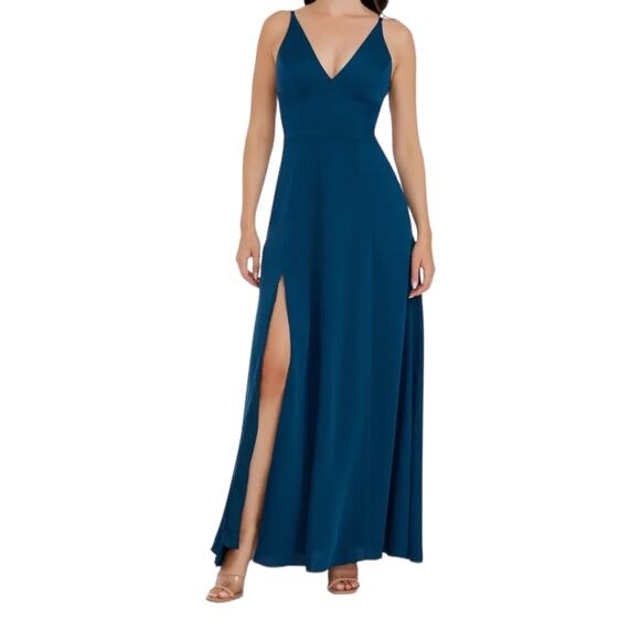 Dress the Population dress Iris Slit crepe gown teal Medium M - Picture 1 of 6